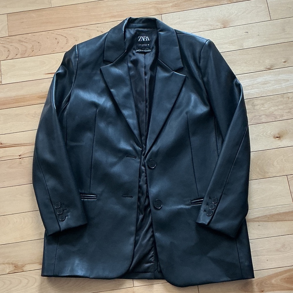 Zara Sleek Black Faux Leather Jacket